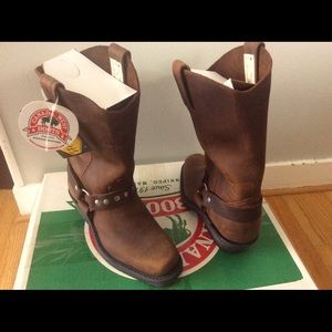Canada West Brown Square Toe Biker Boots Ladies